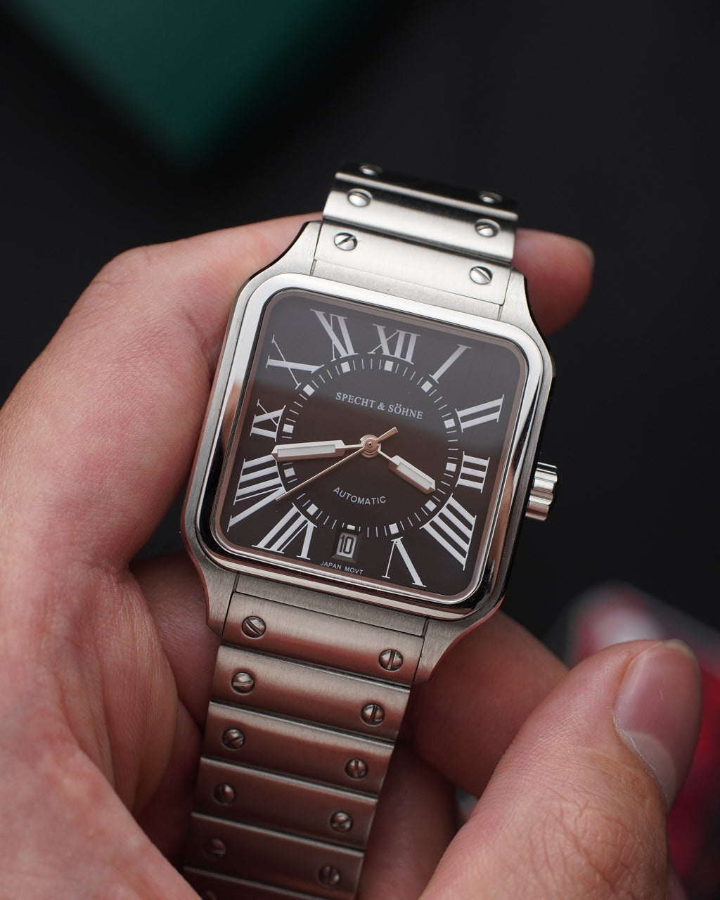 Specht & Söhne SP0021A5 Automático — Quadrado 34mm, pulseira de aço, vista 2