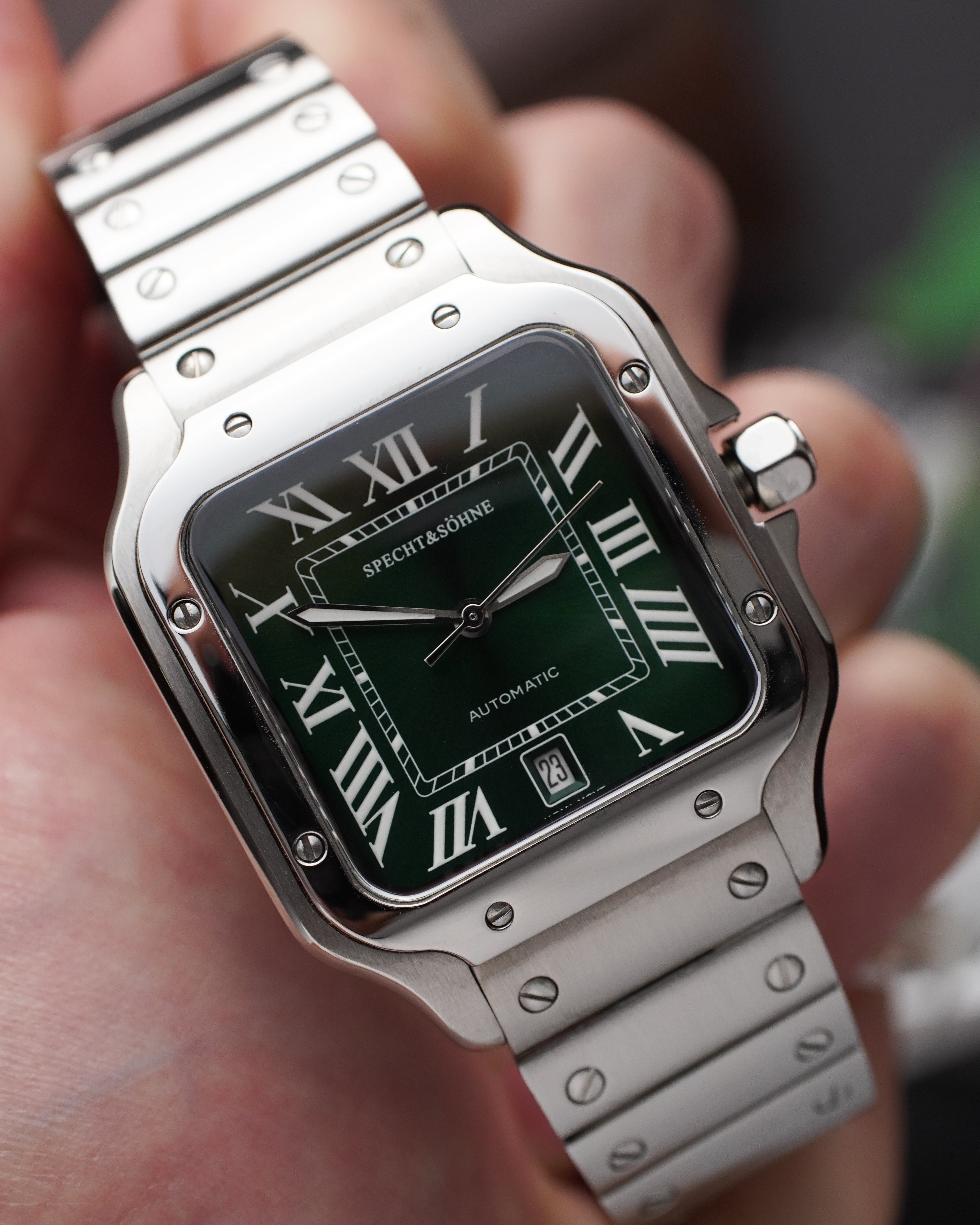 Specht & Söhne SP0037A3 Automático — Quadrado com Parafusos 37mm, pulseira de aço, vista 4