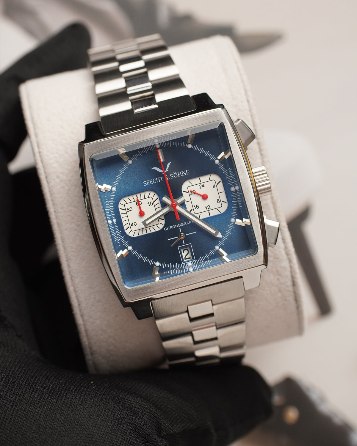 Specht & Söhne SP0009Q1-S Quartz — Cronógrafo Quadrado 39mm, pulseira de aço, vista 2