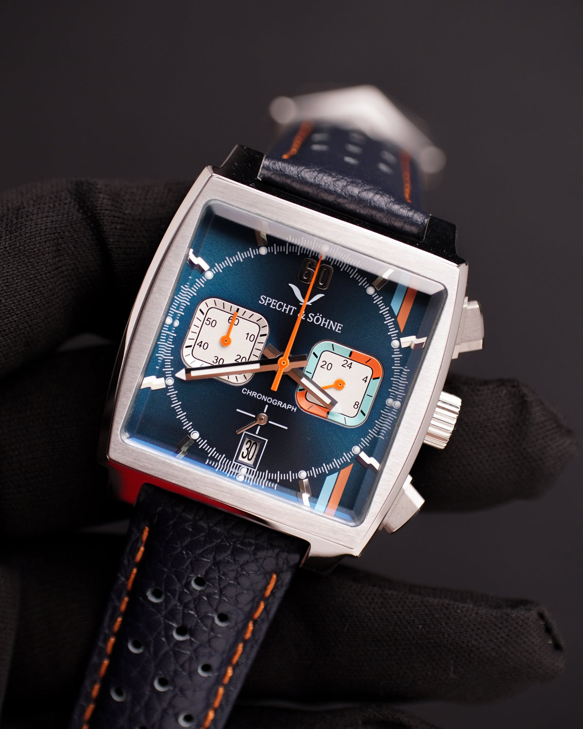 Specht & Söhne SP0009Q2 Quartz — Cronógrafo Quadrado 39mm, pulseira de couro, vista 3