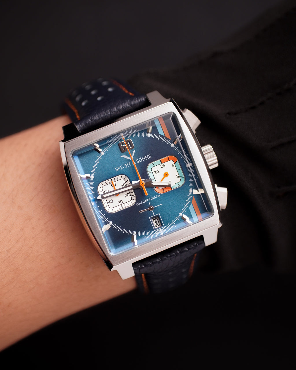 Specht & Söhne SP0009Q2 Quartz — Cronógrafo Quadrado 39mm, pulseira de couro, vista 11